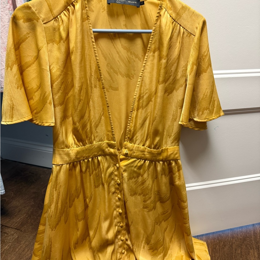 House of Harlow  Yellow Satin Button-Front Dress